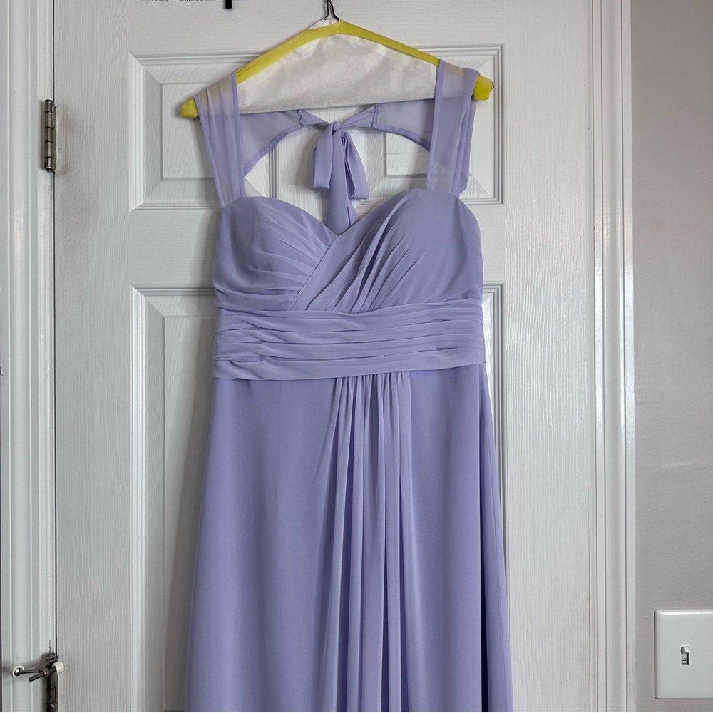 Bill Levkoff Lilac Strapless Chiffon Evening Gown with Sheer Straps
